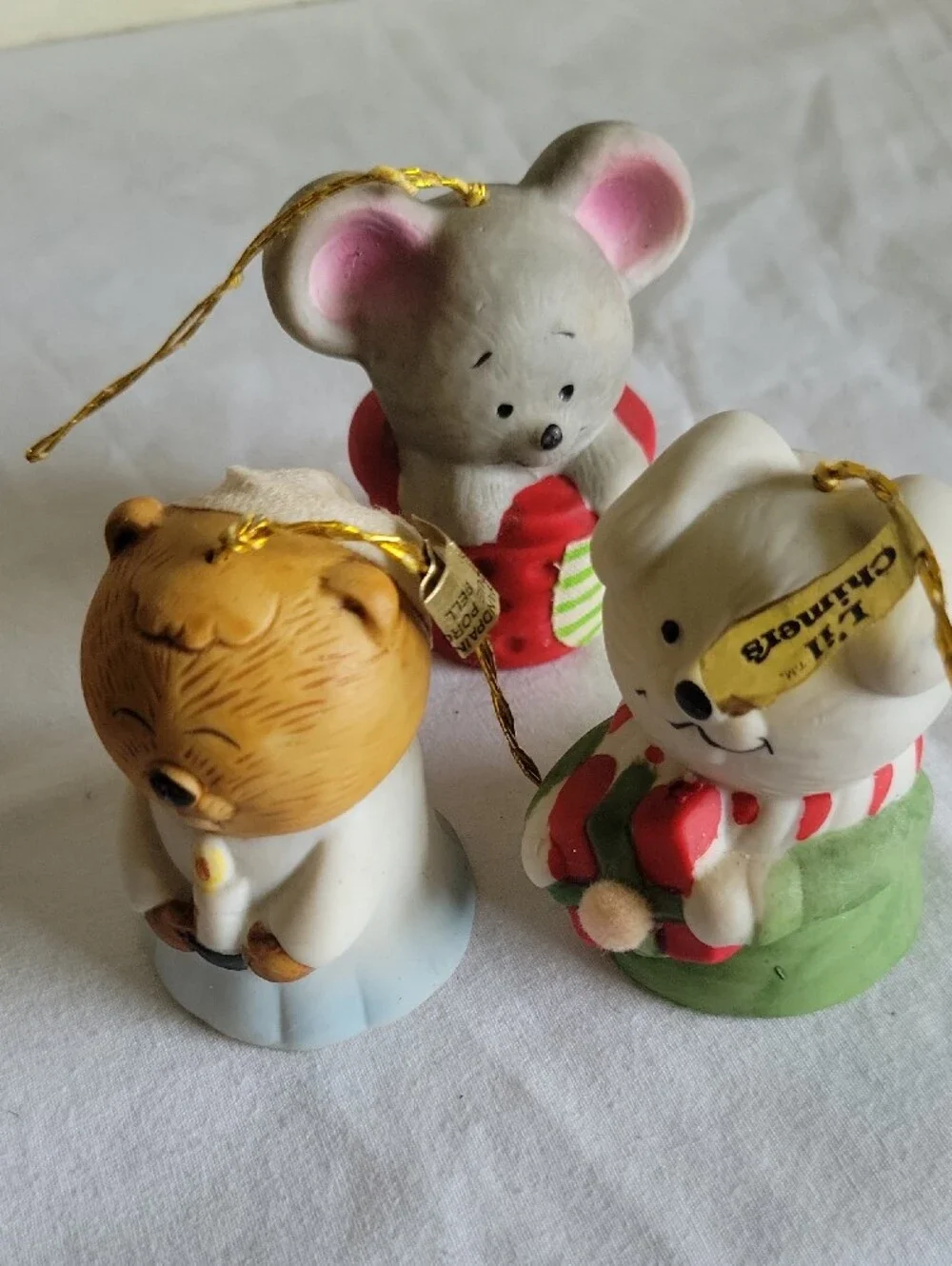 Vintage Holiday Decor Bundle Christmas Ribbon Ornaments Little Chimers Porcelain
